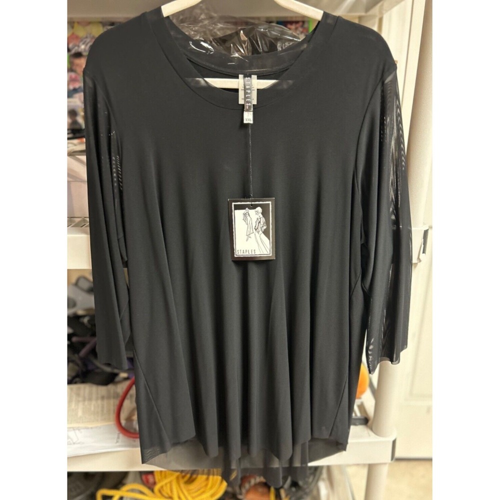 NWT Staples Womens XXL Tunic Top blouse Black Sheer Silk Blend orig $125
